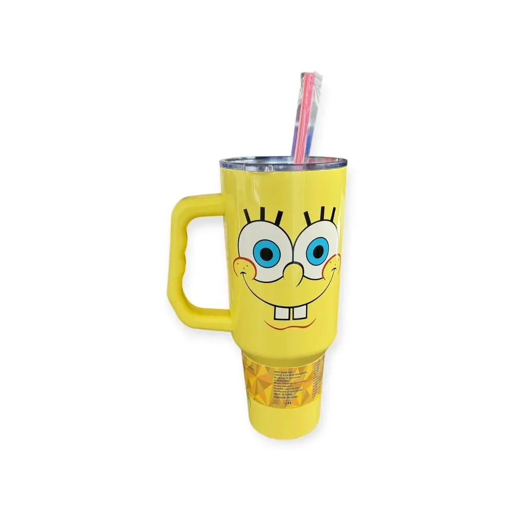 SpongeBob SquarePants 40 oz Yellow Stainless Steel Tumbler w/ Handle Lid Straw